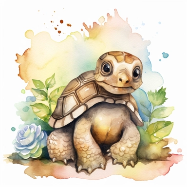 A charming watercolor turtel clipart bundle, showcasing an adorable turtel engrossed in playful activities. Against a clean white background, the watercolor painting depicts the cub's unbridled enjoyment and sense of fun. This cute baby animal clipart bundle infuses designs with a lively and joyful atmosphere, creating a delightful and engaging visual experience. /artistic_style:Watercolor painting /background:white /subject:playful tiger cub /emotion:enjoyment, fun /atmosphere:playful and cheer
