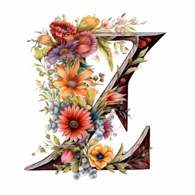 alphabet, letter Z Z Z, floral image, clipart, white background