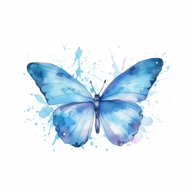 light blue watercolour butterfly clipart, with butterfly flying sideways, vector image