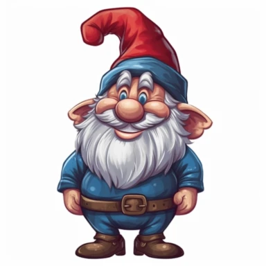 Create a clipart of a cheerful and plump gnome with rosy cheeks, depicted in a whimsical cartoon style. The gnome should be adorned in a tall, pointed hat with a matching belted tunic and shorts. His cozy demeanor must be reflected in the warm smile on his face and his relaxed arms that rest at his sides. The background must be plain and contrasting to highlight the colorful and lively character of the gnome.