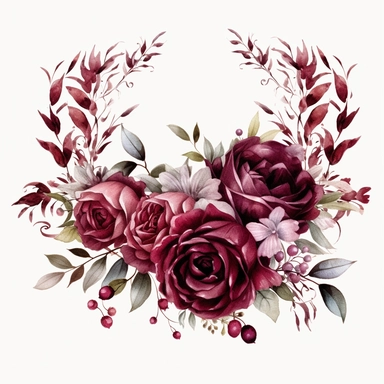 Watercolor dark Burgundy Roses Clipart, flower boarder