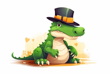 Cute American alligator in st partick's Day clipart, cartoon, white background,