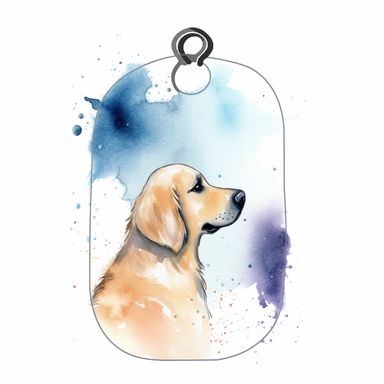 Watercolor dog tag clipart, white isolated background, space out, hd