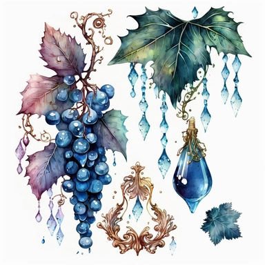 blue rococo grape jewels icicles watercolor clipart
