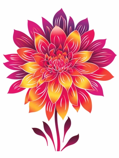 clipart, decorative flower, one per page, flat color clipart, bright hot pink primary colors, isolated on white background,