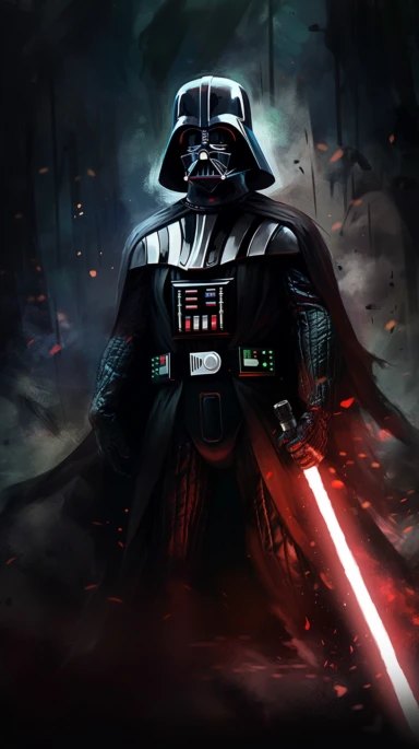 A dramatic Star Wars clipart of Darth Vader, in the midst of a lightsaber duel with a Jedi, with sparks flying and a sense of intense action, emphasizing the power and skill of both characters, detailed environment with a dark, smoke-filled room, Painting, watercolor on paper,