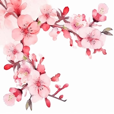 elicate Floral corner Frame Watercolor Cherry Blossoms Flowers and leaves with dust, Sakura, Spring Clipart, Minimalistic Flowers Watercolor, Elegant Blooms, dainty florals, watercolor illustration, hand drawing style