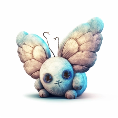 realistic digital painting, clipart of cute plush butterfly toy on white background