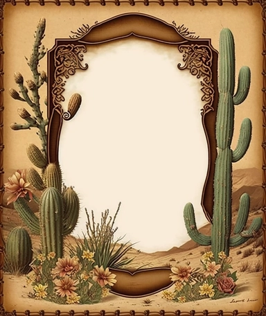 large blank vintage old west ARIZONA panel clipart. victorian. hd . blank center. background color #4a2f30