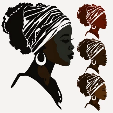 clipart, vector, nubian queen, head wrap scarf, sillhouette