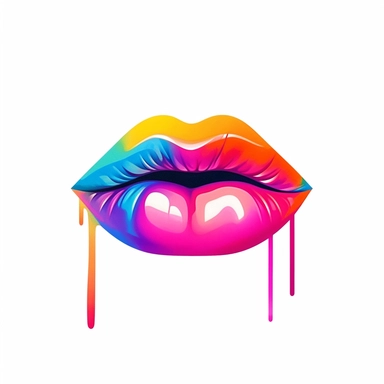 clipart closed rainbow lips, cartoon, retro, minimalist, one dimensional, no shadows