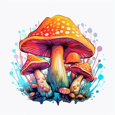 Watercolour Magical Mystical Mushrooms clipart, vector, contour, vibrant, detailed, beautiful,32k , outlined trippy graphic design, Acrylic paint, white flat background, flat