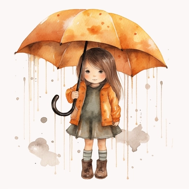Little Girl with Umbrella Watercolor Clipart Bundle, Transparent PNG, Digital Download, Card Making, Raining day Illustration,Commercial Use