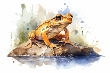 Watercolor, Common Frog Amphibian, clipart, hd, on a white background, spaced out