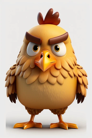 no text, 3d whole body clipart of a smiling, friendly chicken, cartoon network style, friendly face, head unproportionally bigger than body, detailed body shape, front shot, insanely big shiny eyes, caricatured face, insanely glossy, plastic like fur and skin, light background, unrealistic, 8k photography, cinematic, super cute face, Photography, Ultra-Wide Angle, Depth of Field, hyper-detailed, beautifully color-coded, insane details, intricate details, Unreal Engine, Cinematic, Editorial Photo