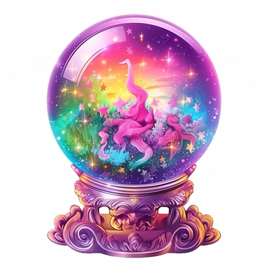 discopunk crystal ball, crystals and herbs, swirling color with tiny stars in the background, northern lights, isolated on white background, clipart, highly detailed