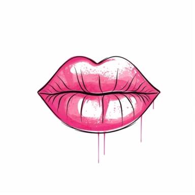 pink kissprint from lipstick on white background, shape of lips, clipart, vector art, outlined, thin lines