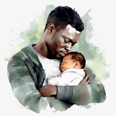 watercolor clipart black man holding baby sleeping