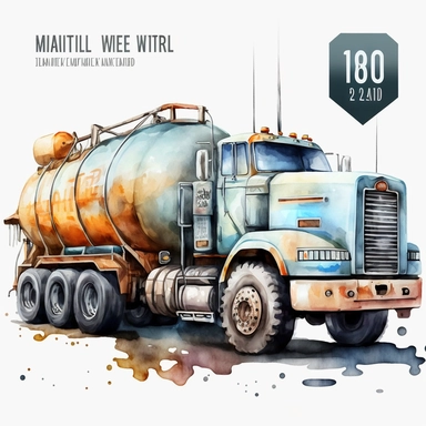 Fuel Truck Watercolor, Fuel Trucks Boys Clipart Nursery Décor Oil Tank Truck PNG Commercial Use Fuel Vehicle Cars Watercolor Illustration