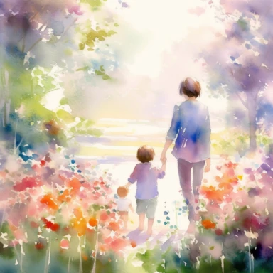 Imagine a serene garden blooming with vibrant flowers, where every petal whispers tales of love and gratitude. In this enchanting setting, create a watercolor clipart masterpiece that celebrates the beauty of motherhood and the love between a mother and son. Let your brushstrokes convey the delicate strength and nurturing spirit that mothers possess.