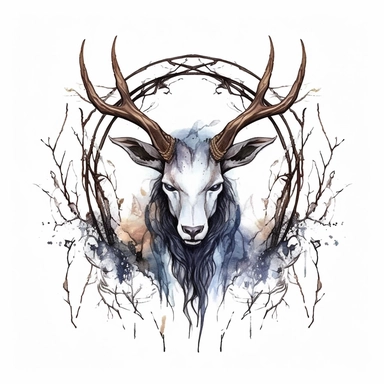 high quality watercolor clipart of a magical zodiac sign [capricorn] with dark gothic elements, white background, seperated, vector design, hd