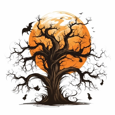 Spooky Tree Halloween Clipart on a white background
