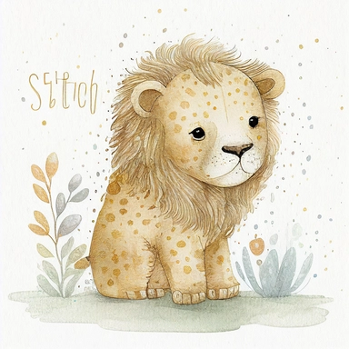 A cute baby lion , jellycat, stylised hand painted textures, stylized digital art, baby lion, rough paper texture, baby lion, highly detailed muted colors,watercolor texture, setteidreams colour design, finger blend shading, stippled walls,amazing textured brush strokes, illustrated in whimsical style, childrens book illustration, clipart style, white solid background , no watermark, remove watermark, no text, remove text, no writing, remove writing