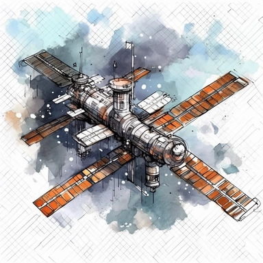 space station, watercolor, clipart, space in the background