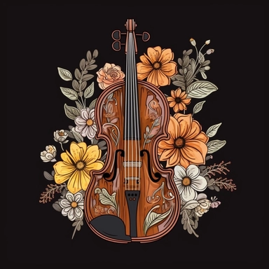 violin with flowers sublimation clipart, vector, illustration, 2d, flat colors, isolated background