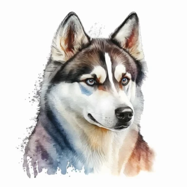 a watercolor art painting of a Husky dog, clipart, white background