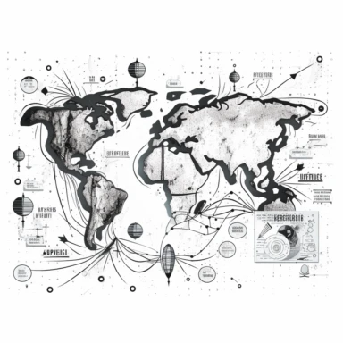 A map with multiple pinpoints and connecting lines, illustrating the global reach and increased visibility achieved through effective SEO, Google Ads, and lead generation strategies. high-contrast sketch,black and white, strong design elements, clipart