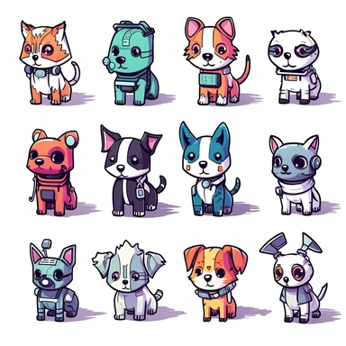 adorable simple cyberpunk dog breeds clipart, white background, adobe illustrator vector