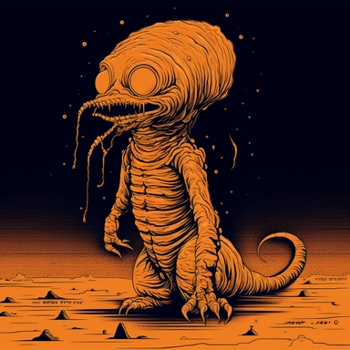 orange alien Garfield cat xenomorph on monday, illustration, in the style of 90’s clipart, black lasagna background, limited color palette, 1990’s aesthetic, normcore, by Saul Bass, by Richard Corben, by Alex Grey, by Moebius, Tadao Ando, Mid Century Modern animation style