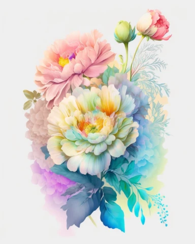 soft colorful neon pastel colored floral arrangement clipart, soft and subtle, colorful neon fairy pastel colors watercolor style, fawncore, plain white background, colorful neon pastel roses peonies gerberas tulips, excellent depth of shading in soft watercolor style, neon pastel colorful soft watercolor artwork, plain white background for transparent editing