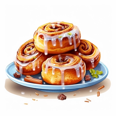 delicious cinnamon rolls on a plate, CLIPART, 8K--AR 2>3