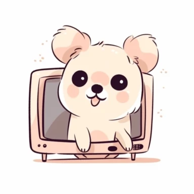 kawaii cute puppy watching a tv minimal cartoon illustration clipart, friendly, simple, on white background