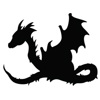 silhouette decal simple, black and white, cutout clipart, cute baby woodland dragon,