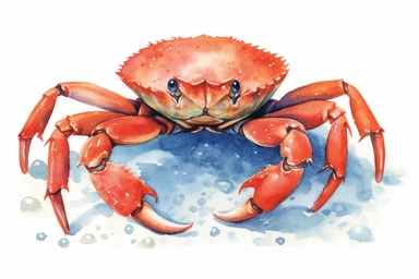 Clip art of small crab, simple, White margins around the image, drawn by Helen Beatrix Potter, easy to crop image, white background