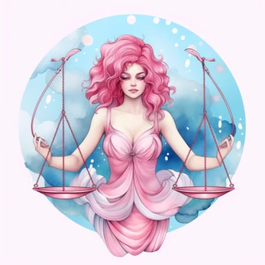 libra zodiac sign woman clipart, pink and light blue, white background, no text