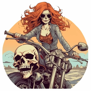 wild looking skull female on her harley clipart