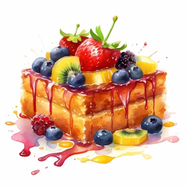 watercolour fruit cake clipart, hd, on white background, spaced out ar 3:2