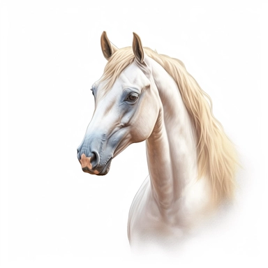 Arabian horse digital painting and drawing, clipart, half body, hyper - realistic animal illustration, childlike, free brushwork, white background