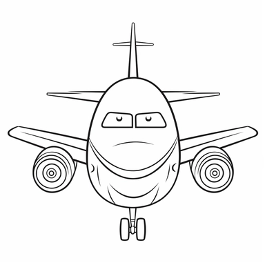coloring page for kids of airplane, white neutral background, clean line art, low details , 1,5px thick black lines, simple clipart. simple