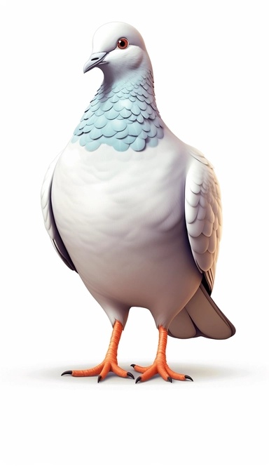 A dove bird, Cute Beautiful 3d, Is Standing Full body Vector Sublimation Clipart, Cartoon, dominant white, grey, orange, hyper realistic, intricate detail, illustration style, high solution, on the white background
