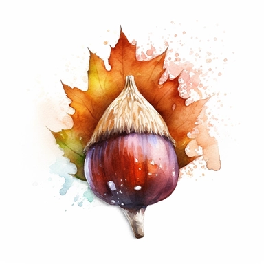 create single watercolor clipart showcasing the vibrant colors of acorn, sharp clear lines hyper detailed high resolution white background