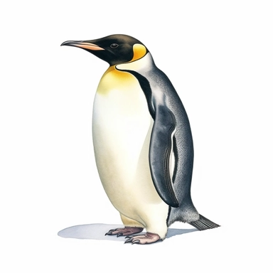 watercolor for a clipart with a white background of an emperor penguin, hyperrealism, painted by r. Kenton Nelson