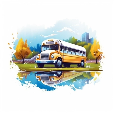 School Bus With Natural View, Realistic Clipart, Logo Design, High Quality, White Background