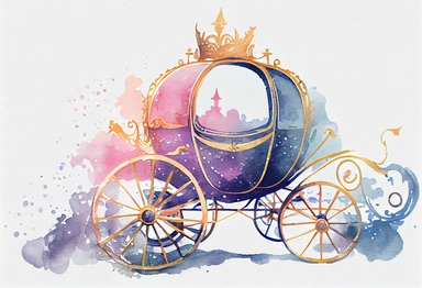 Watercolor Cinderella Carriage Clipart, On White Background, Spaced Out, 4K, Ultra-HD, Vector Art