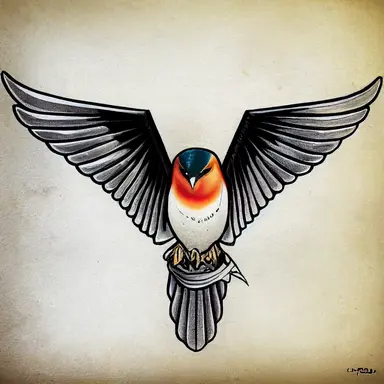 barn swallow, sailor tattoo style, flying, flash art, cartoon, clipart, ink