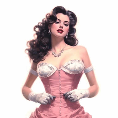 beautiful stunning pretty vintage burlesque girl, elegant corsets and jewles, burlesque stuff,paint art style, clipart, white background, superrealistic, one of a kind